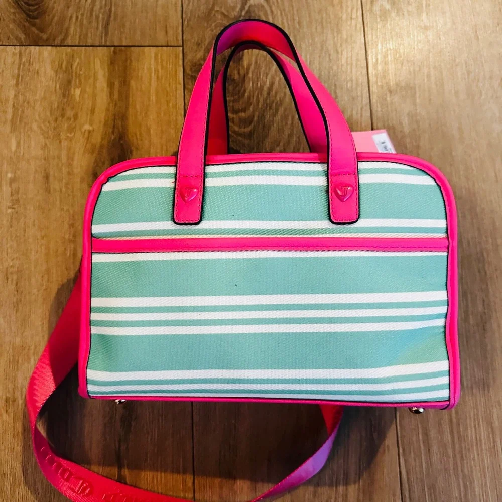 Juicy Couture Paradise Satchel Retro Green Pink Striped Crossbody NEW